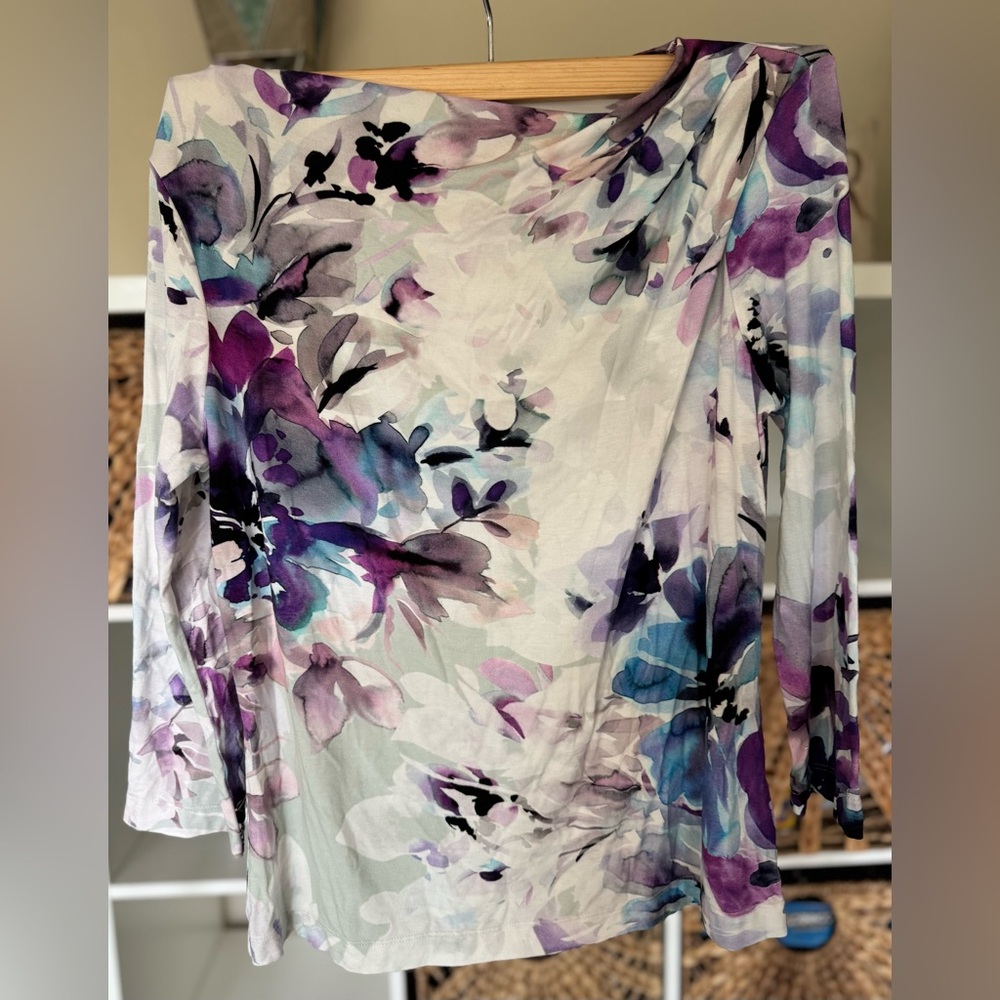 St. John Purple and White Floral Top